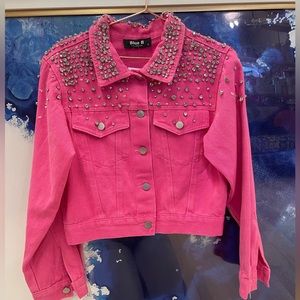 Hot Pink Denim Jacket with Rhinestones